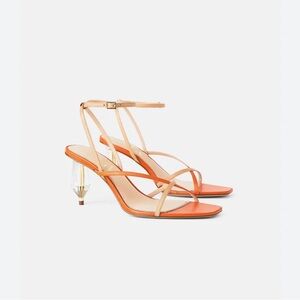 Zara Geometric Heel Wrap Sandal Heels NEW